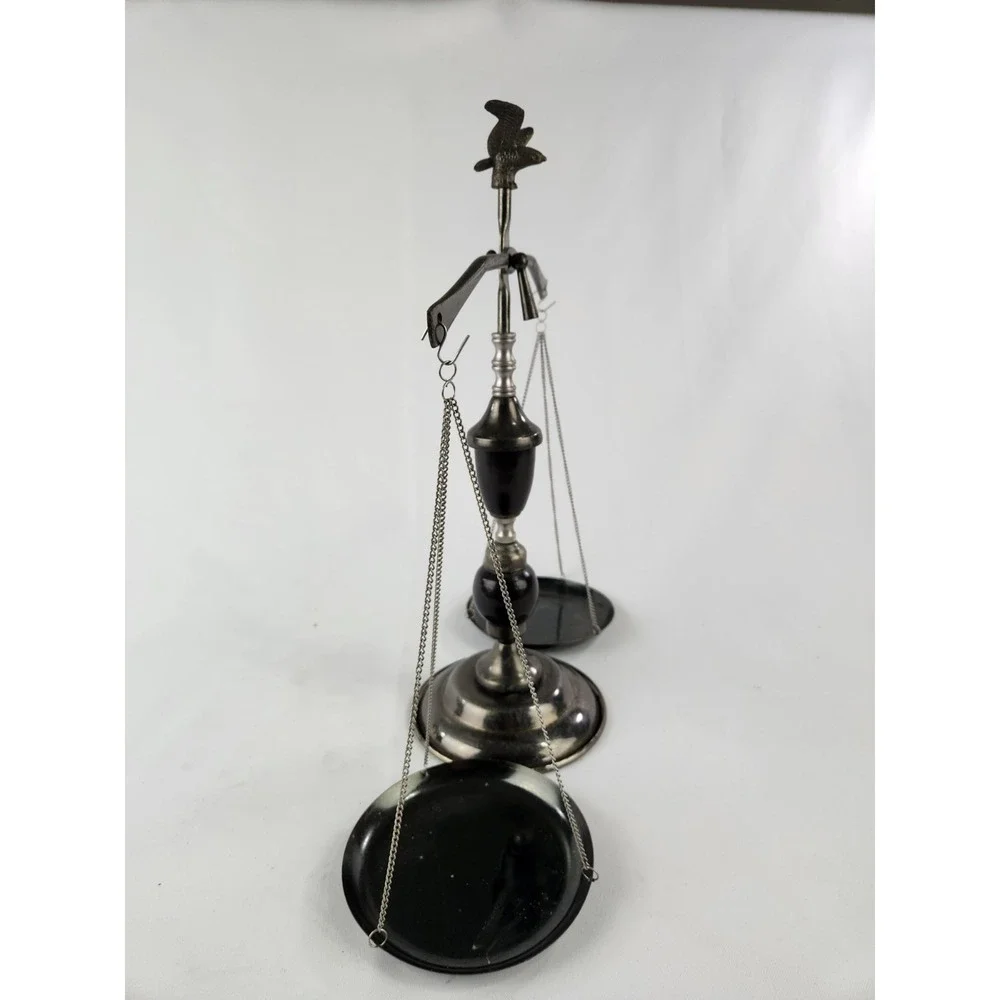 Vintage Wood & Metal Functioning Libra Scale‎ of Justice w Eagle Finial